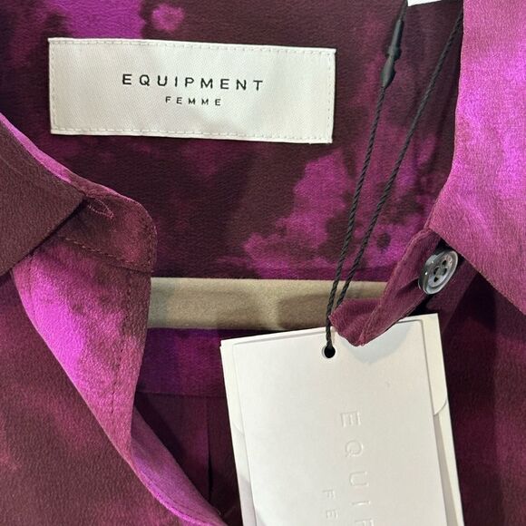 Equipment Signature Purple Pattern Silk Long Sleeve Top| Size XS - Picture 6 of 6